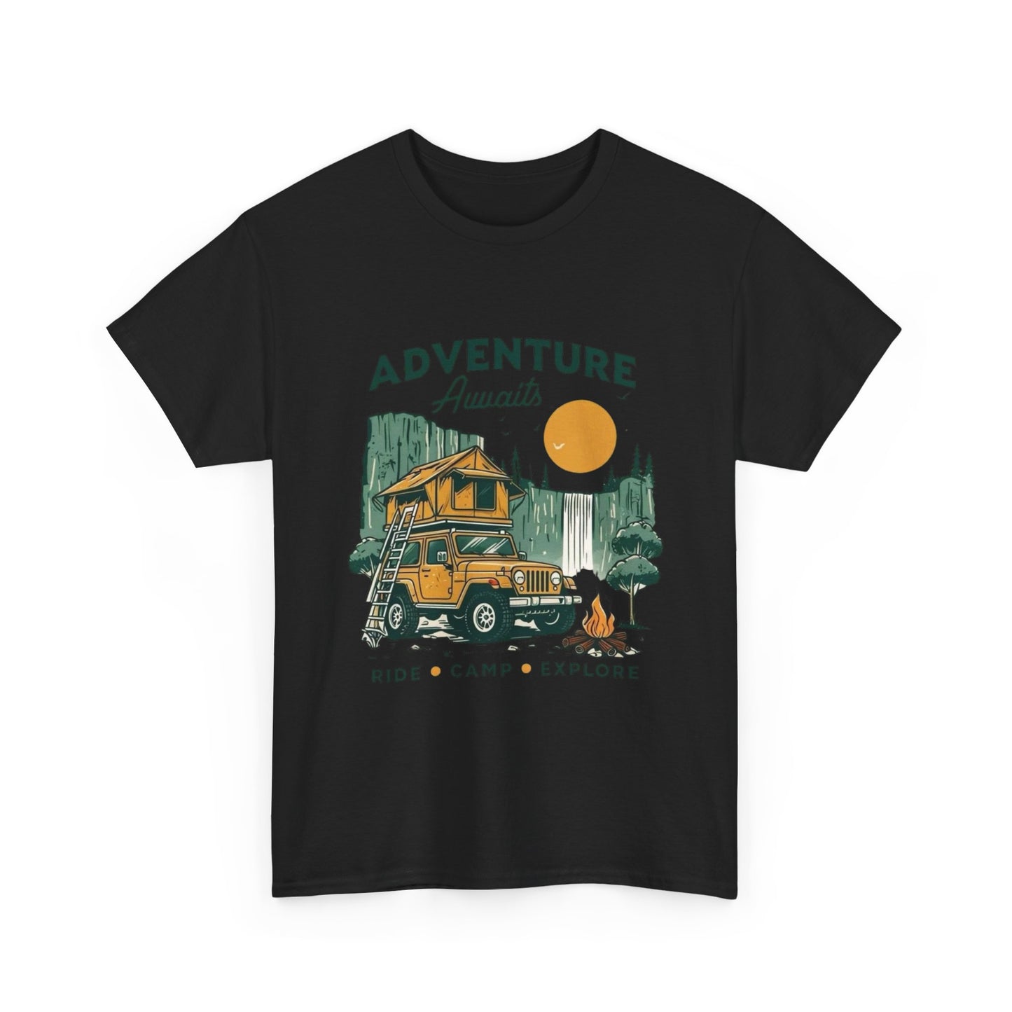 Adventure Awaits Camping Graphic T Shirt Unisex Heavy Cotton Tee
