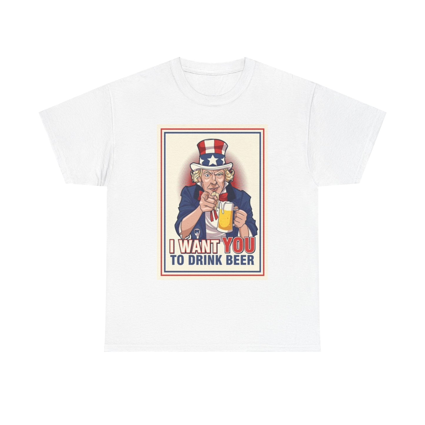 Uncle Sam I Want You To Drink Beer Graphic T Shirt Funny Unisex Heavy Cotton Tee