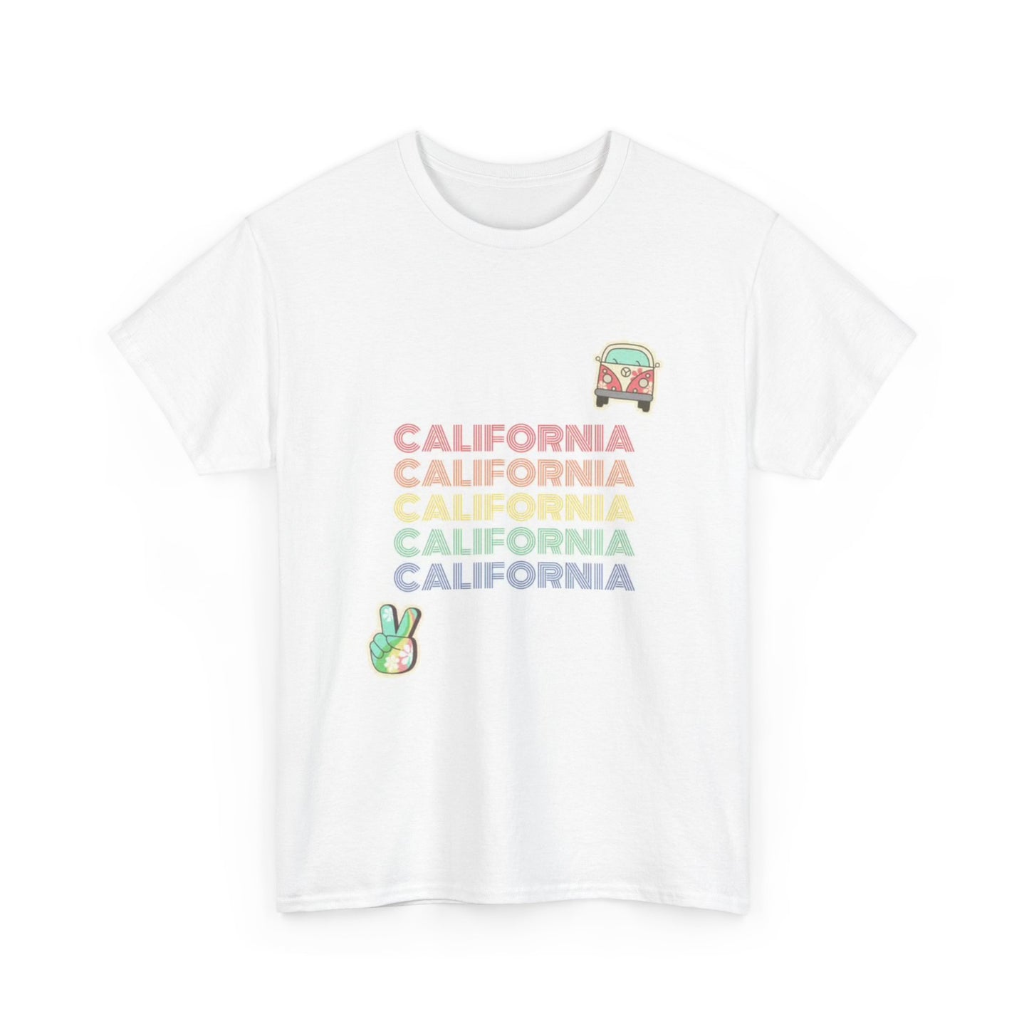 California Love T shirt Hippie Bus Rainbow Graphic Unisex Heavy Cotton Tee