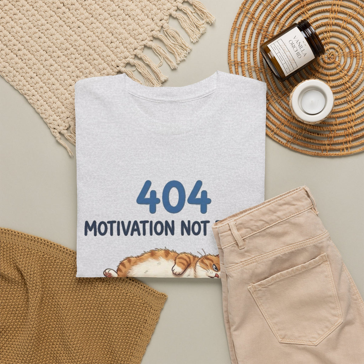 404 Motivation Not Found Cat T-Shirt Men's Tee Funny