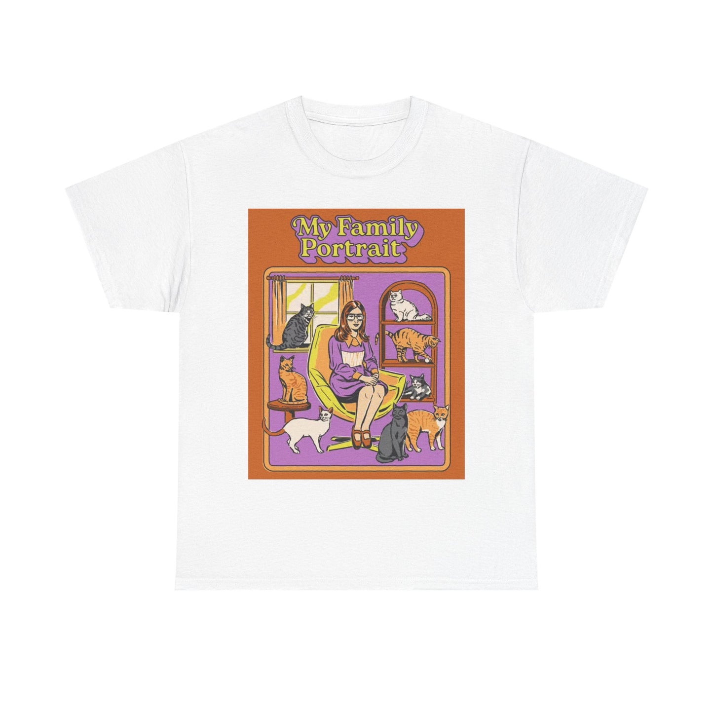 Family Portrait Tshirt Funny Cat lady 80s Vibe Unisex Heavy Cotton Tee