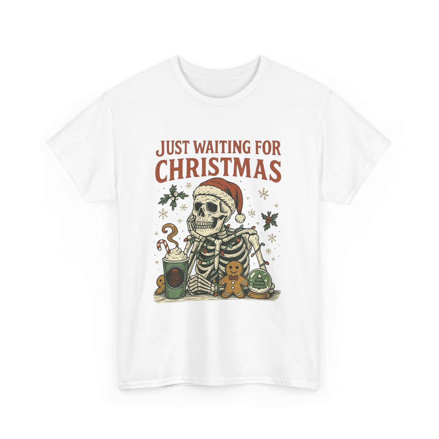 Just Waiting For Christmas Graphic T Shirt NEW Unisex Heavy Cotton Tee