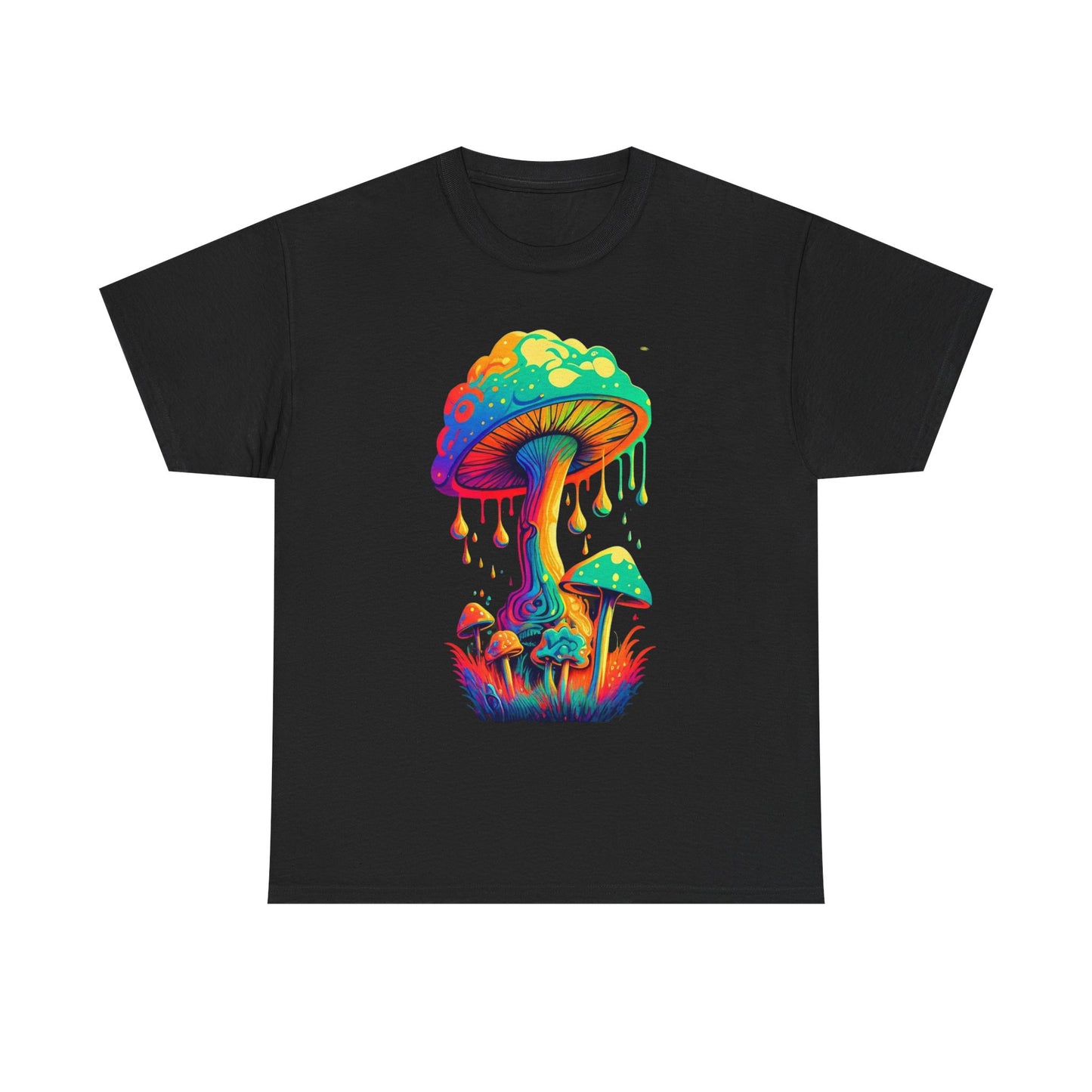 Trippy Neon Mushroom Tshirt 70s groovy Graphic Unisex Heavy Cotton Tee