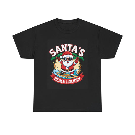 Santas Beach Holiday T Shirt Christmas Unisex Heavy Cotton Tee