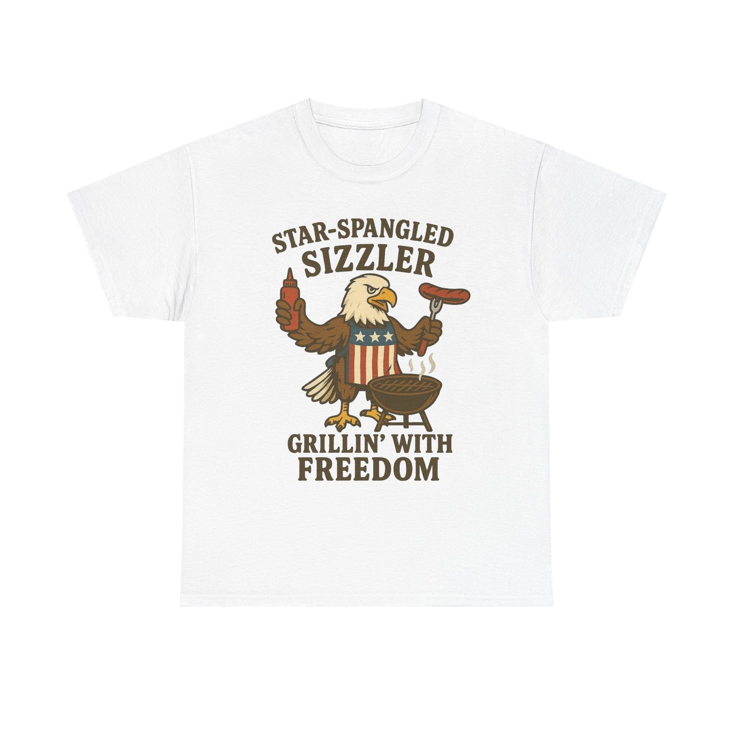 Grilling With Freedom American Flag T Shirt USA Bald Eagle Unisex Heavy Cotton