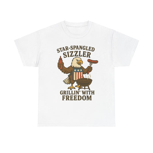Grilling With Freedom American Flag T Shirt USA Bald Eagle Unisex Heavy Cotton