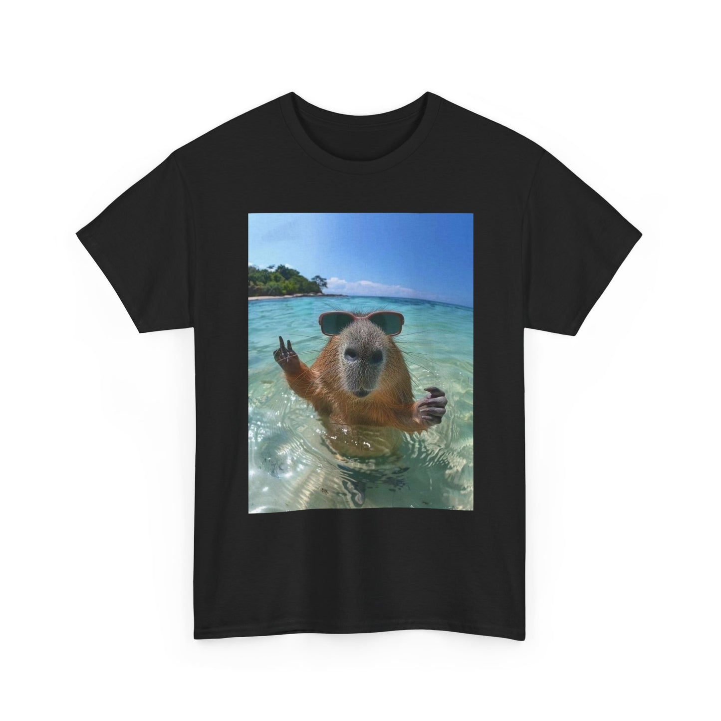Funny Capybara On Vacation Chilling Graphic T-Shirt Unisex Heavy Cotton Tee NEW