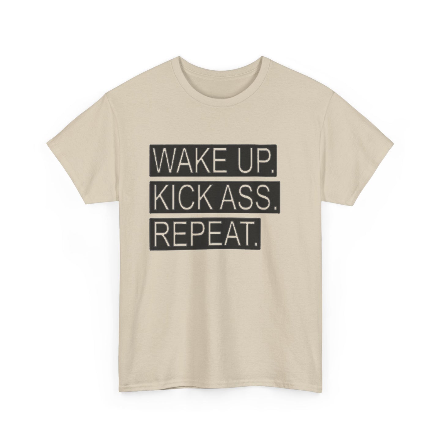 Wake Up Kick Ass Repeat GYM Graphic T Shirt NEW Unisex Heavy Cotton Tee