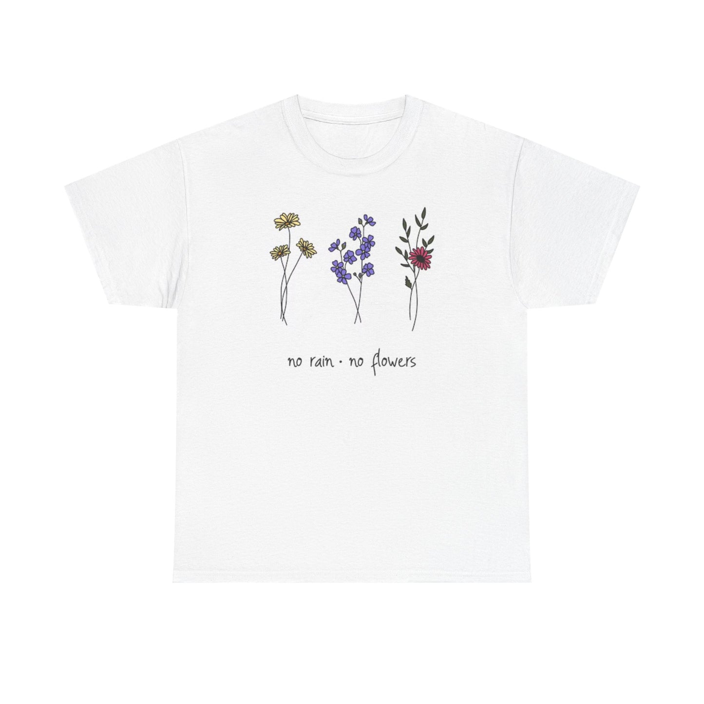 NO Rain No Flowers Graphic T Shirt Vintage Gardening Unisex Heavy Cotton Tee