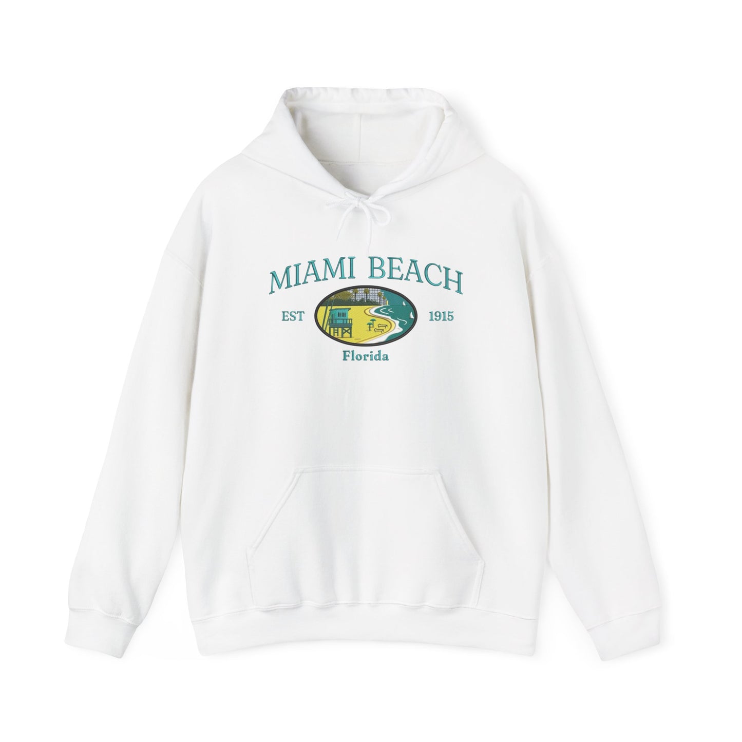 Miami Beach Graphic Hoodie Heavy Blend Sweatshirt NEW