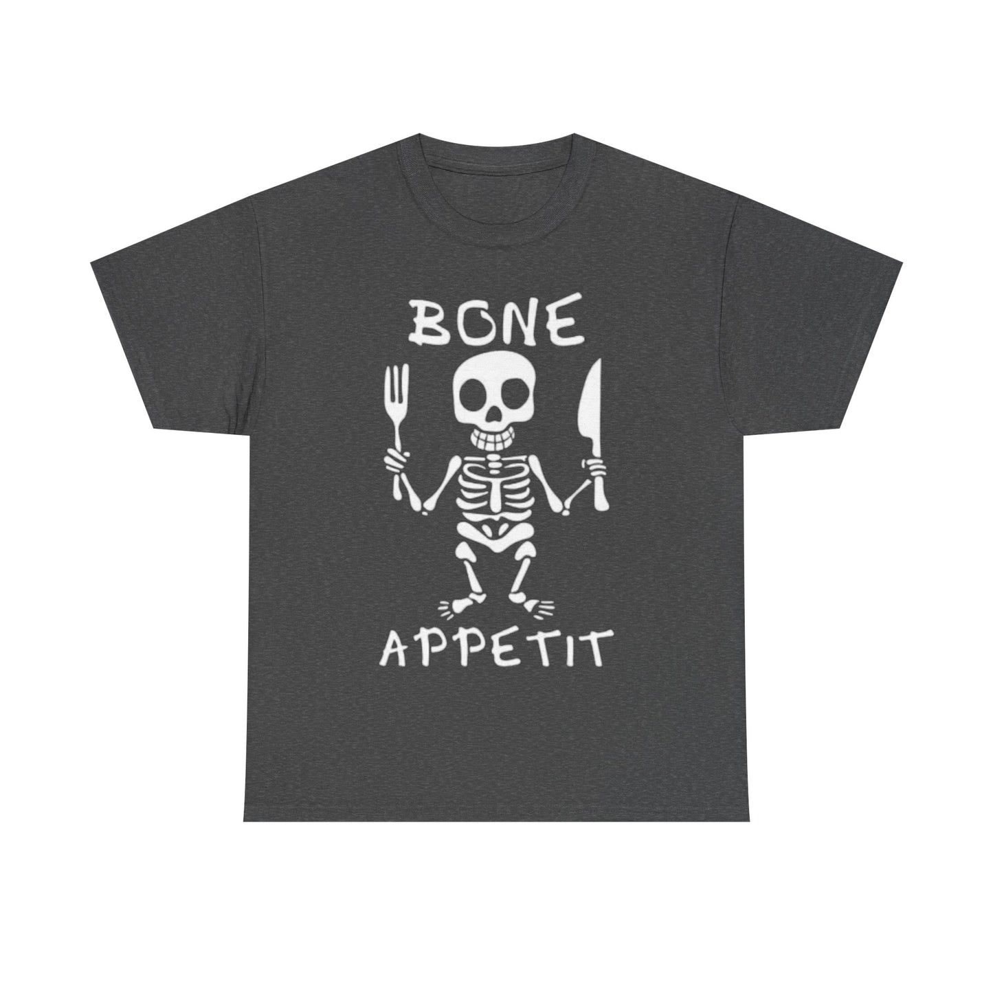 Bone Appetit Shirt Funny Comedy Jokes Skeleton Chef Sous Unisex Heavy Cotton Tee