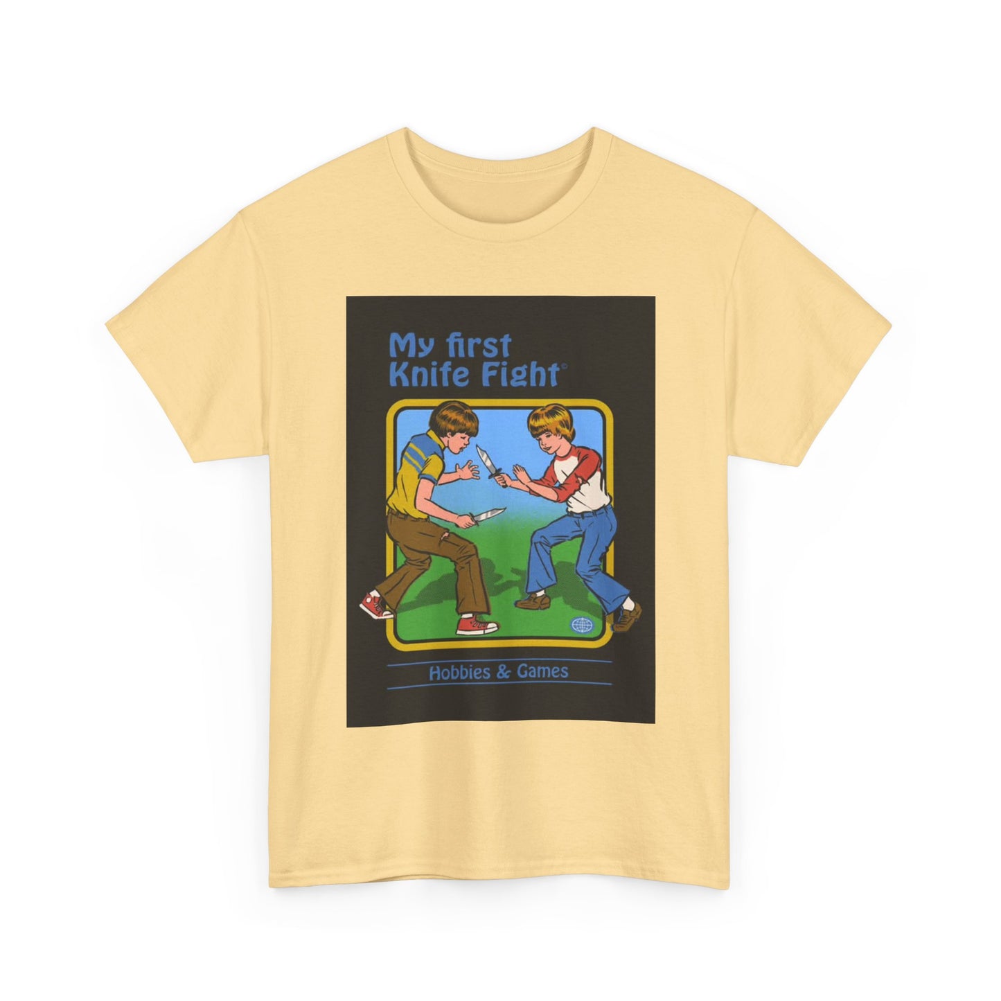 My First Knife Fight Tshirt Funny Kids Poster Retro 70s Unisex Heavy Cotton Tee