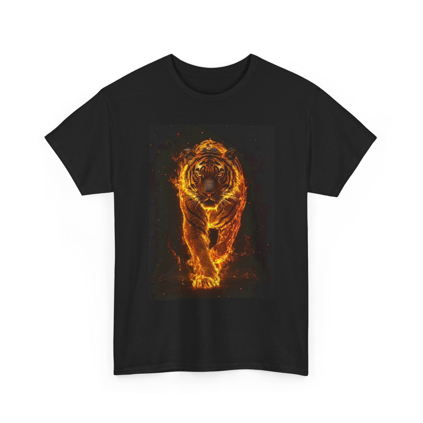 Tiger Running Graphic T Shirt On Fire Animals Unisex Heavy Cotton Tee
