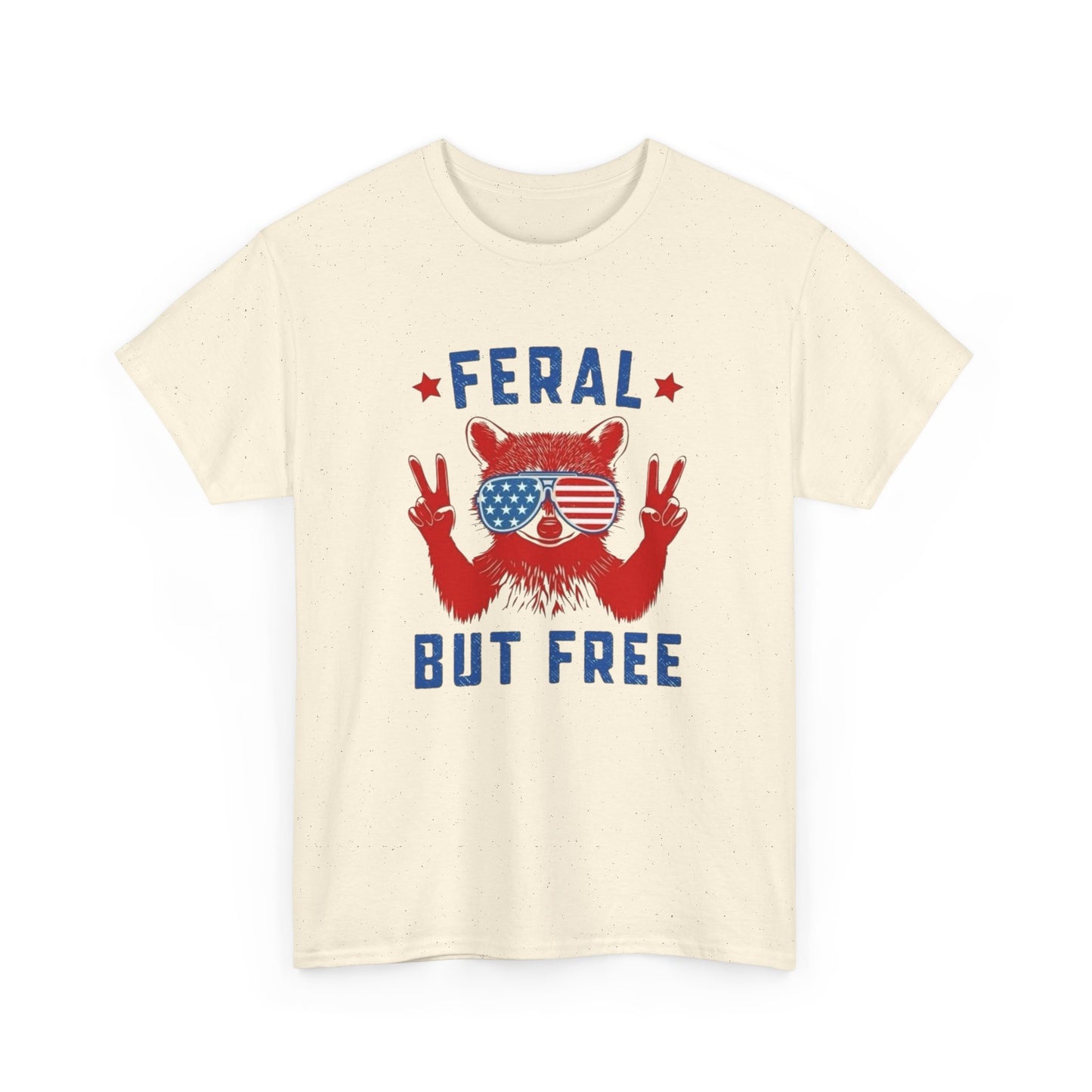 Feral But Free American Flag Graphic T-Shirt Unisex Heavy Cotton Tee NEW