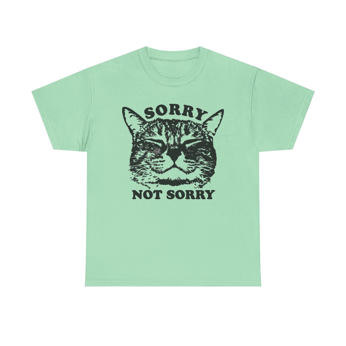 Sorry Not Sorry Funny Cat Jokes Graphic T Shirt Regular Men's Heavy Cotton Tee