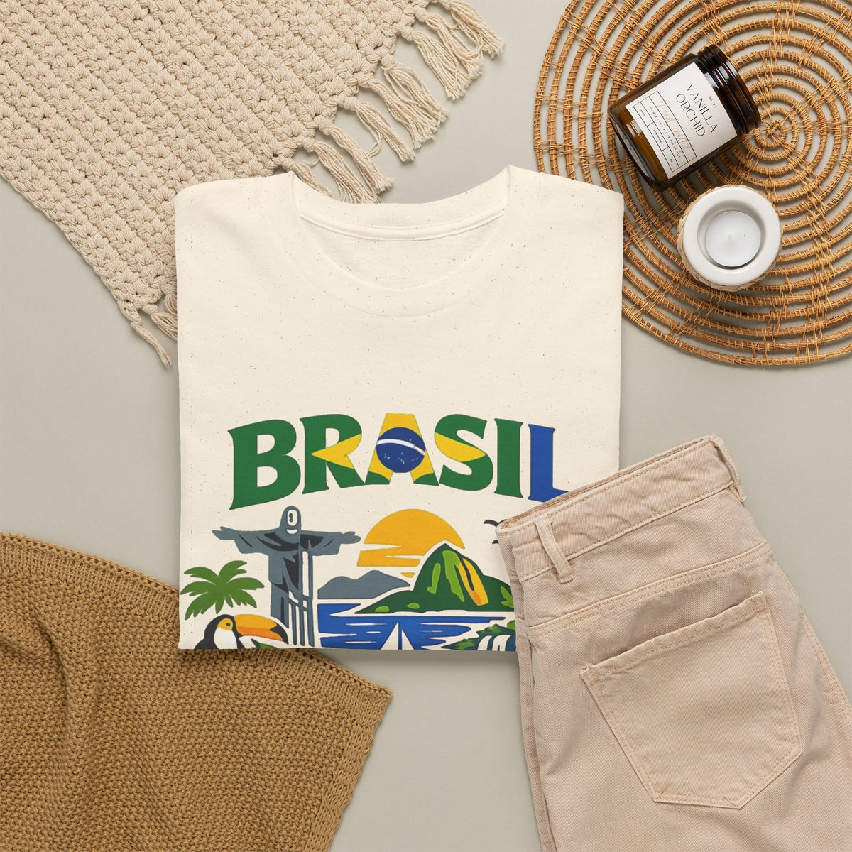 Brazil Flag Retro Graphic T Shirt Men's Heavy Cotton Tee