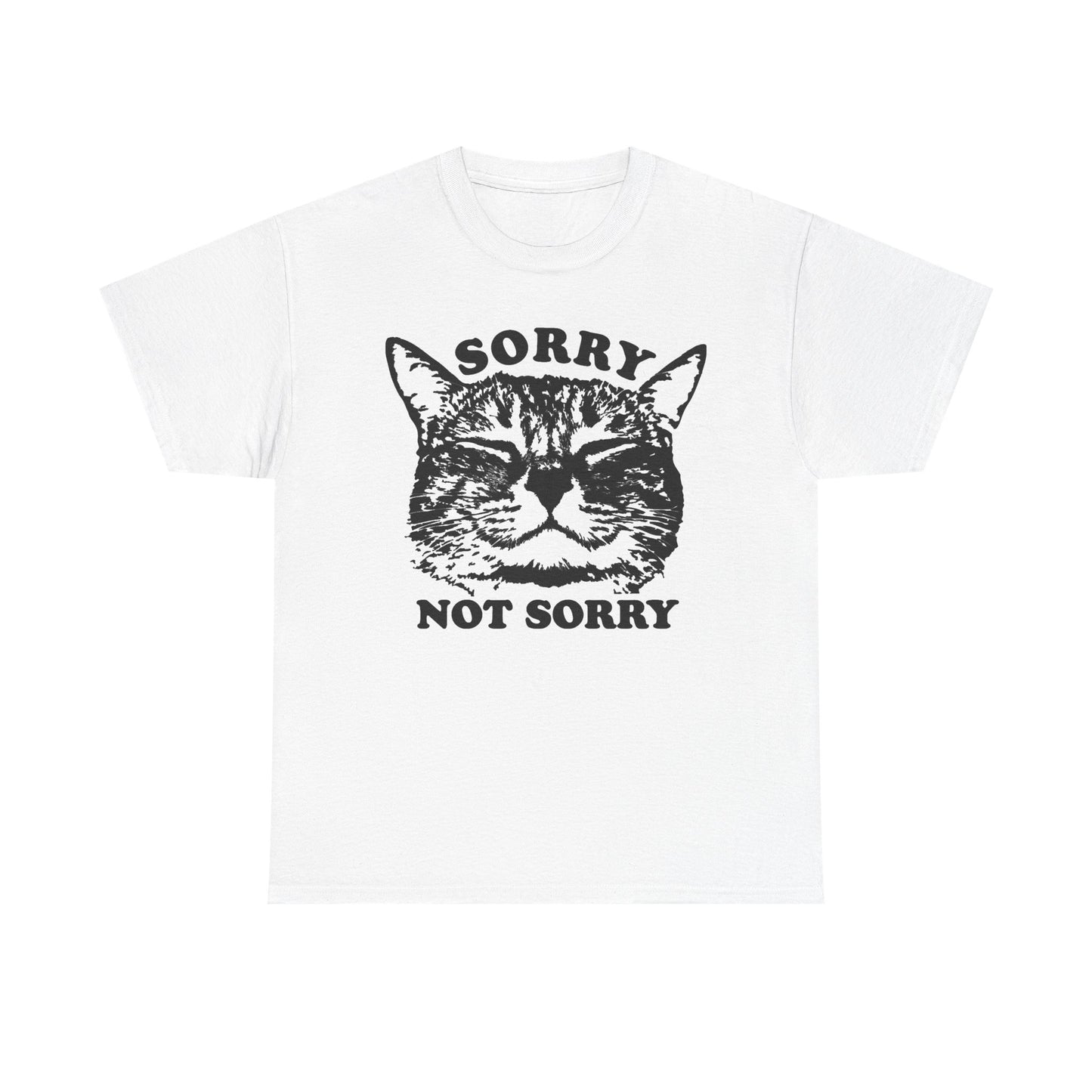 Sorry Not Sorry Funny Cat Jokes Graphic T Shirt Regular Men's Heavy Cotton Tee
