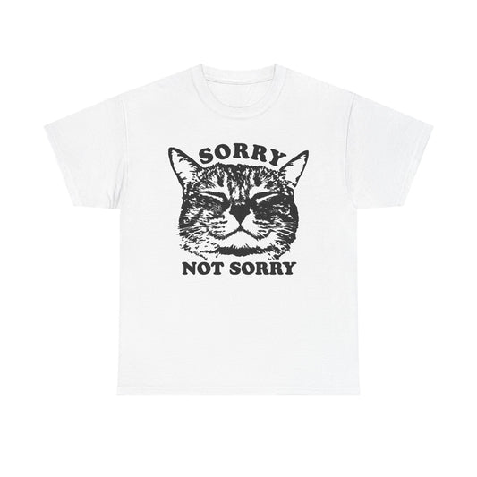 Sorry Not Sorry Funny Cat Jokes Graphic T Shirt Regular Men's Heavy Cotton Tee