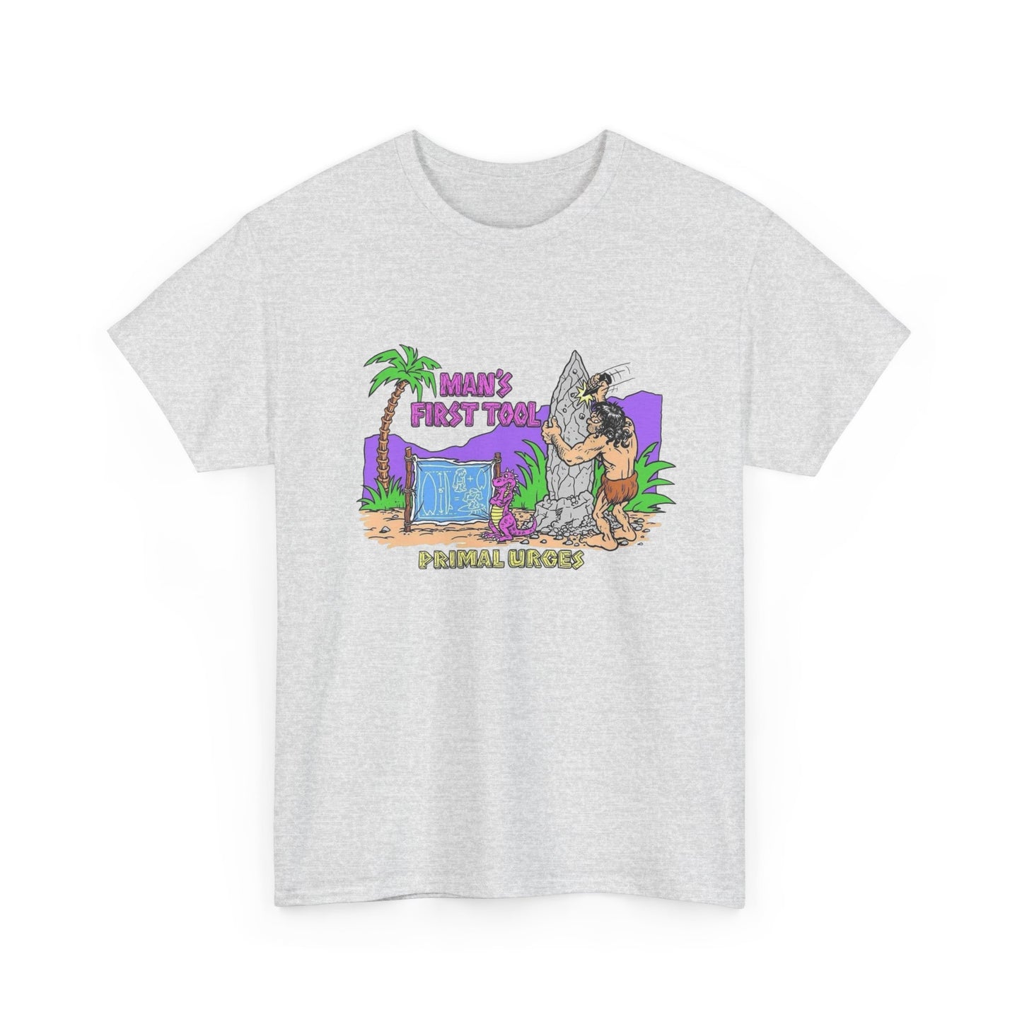 Caveman Surfing Funny Graphic T Shirt Unisex Heavy Cotton Tee Gift