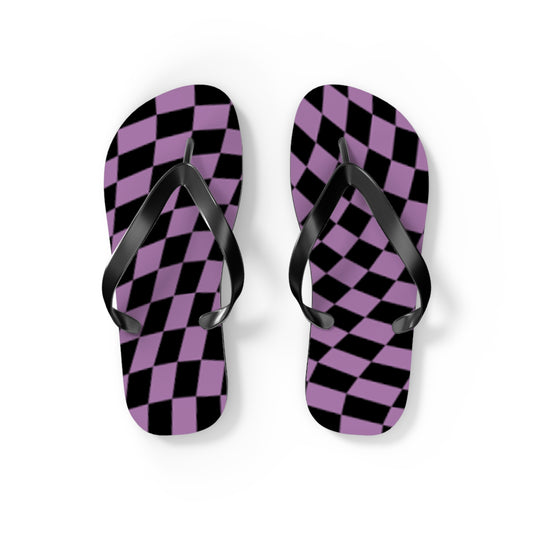 Purple Checkered Sandals, Beach Shoes, Vacation Flip Flops, Pool Slides
