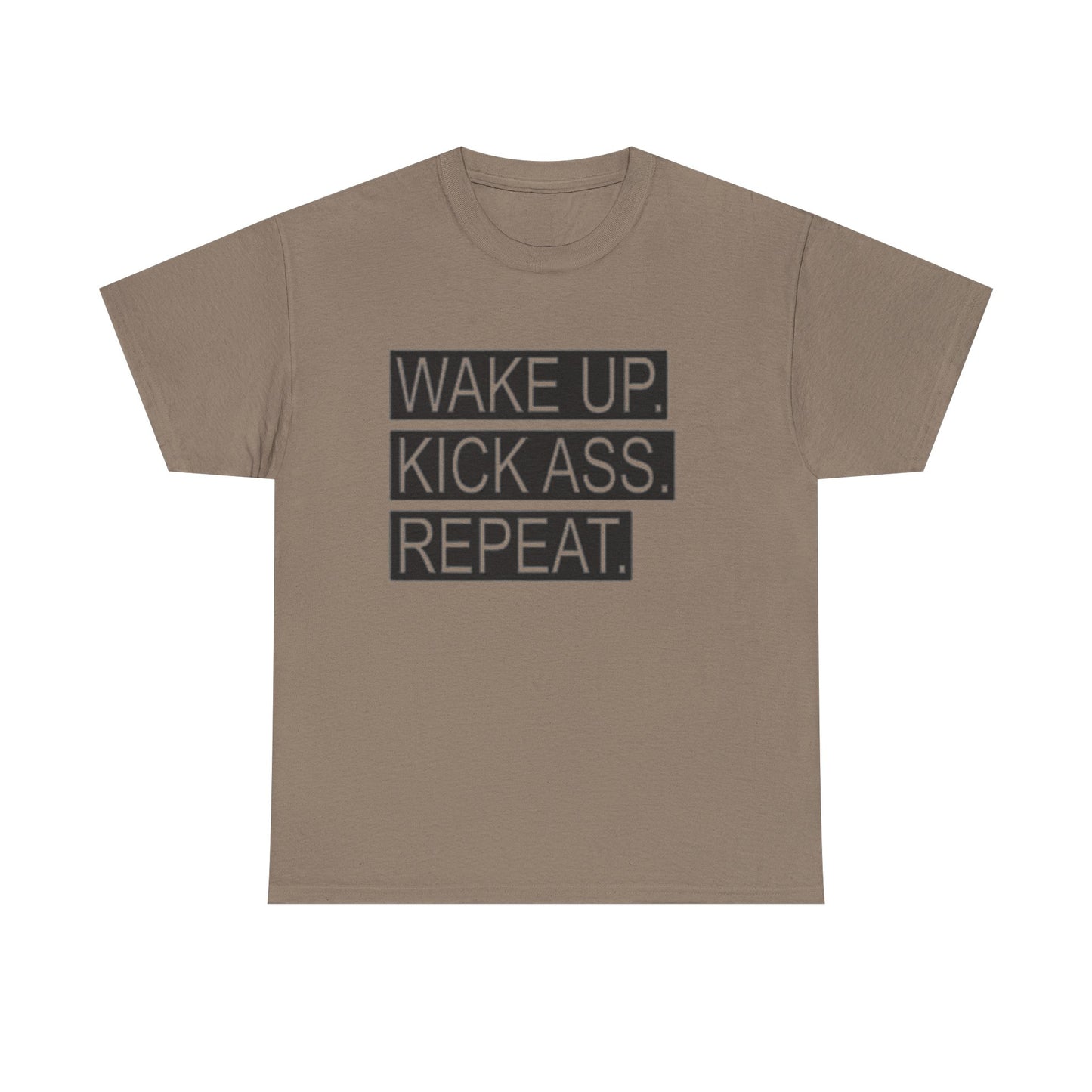 Wake Up Kick Ass Repeat GYM Graphic T Shirt NEW Unisex Heavy Cotton Tee
