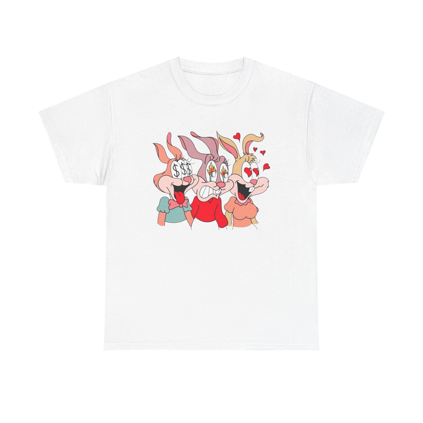 Rabbit Hearts And Love Graphic T-Shirt Comfy Cotton Tee Brand NEW