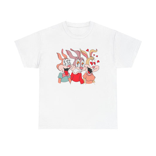 Rabbit Hearts And Love Graphic T-Shirt Comfy Cotton Tee Brand NEW
