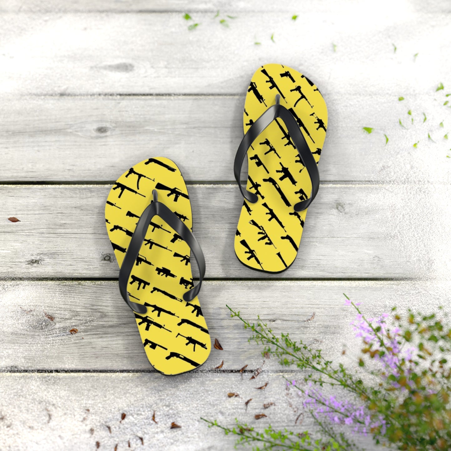 WAVES And SUN Co Sandals Yellow Guns - Flip Flops -Slides Summer Beach BRAND NEW