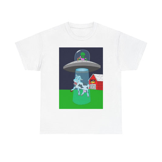 Alien Abduction Tshirt Funny Beam Me Up Cow Unisex Heavy Cotton Tee