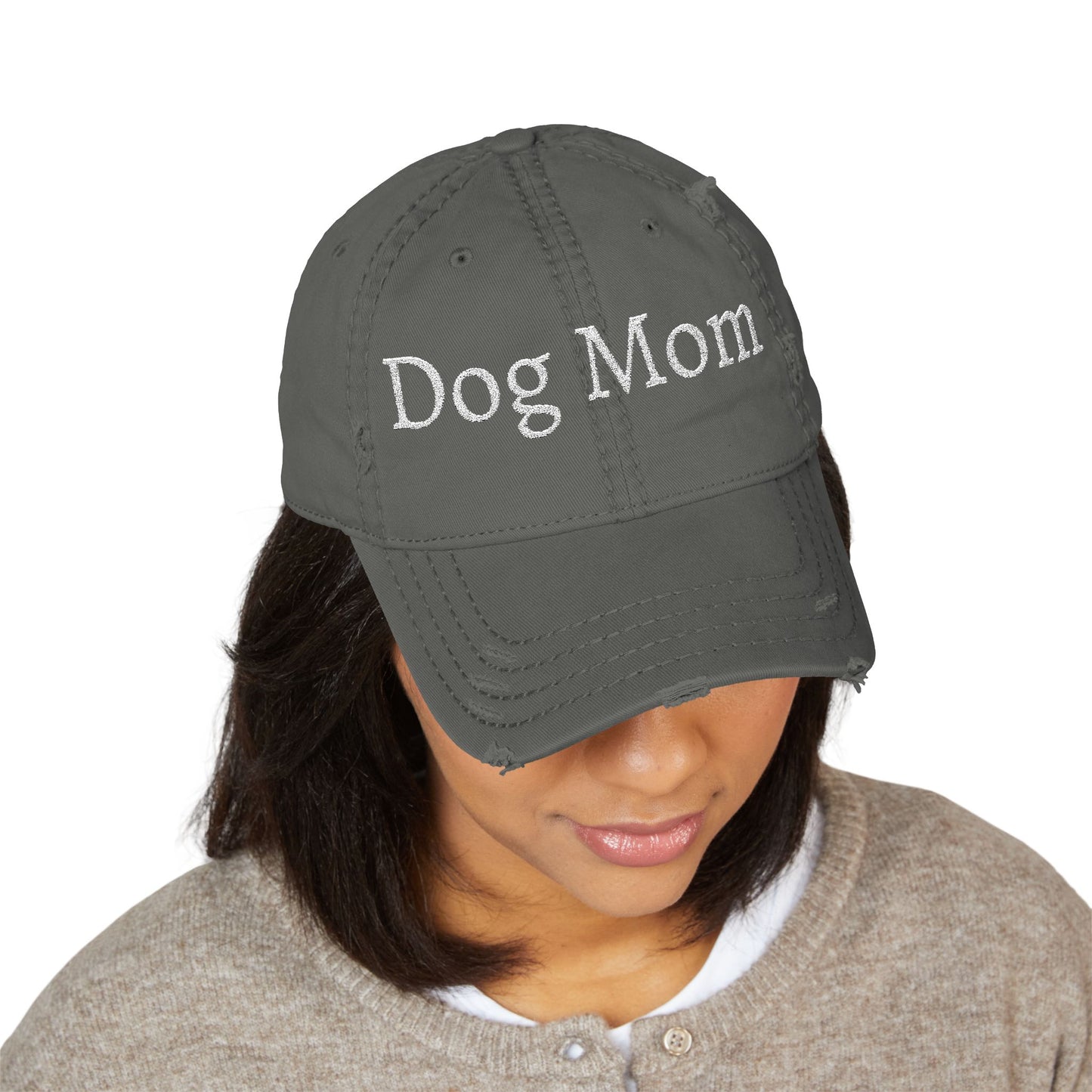 Embroidered Dog Mom Distressed Hat, Animal Lover Gift, Dad Cap, Pet Parent