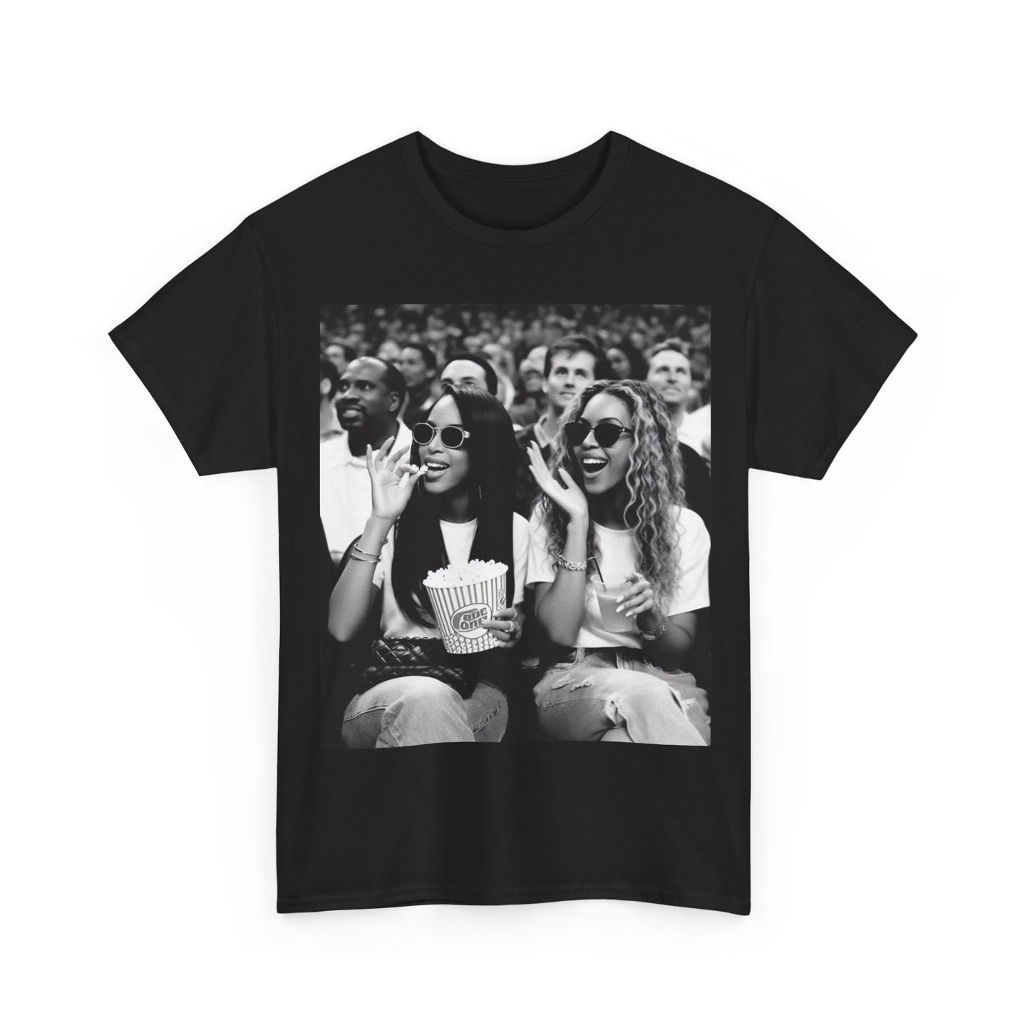 Aaliyah and Beyonce Tshirt Vintage Courtside Photo Tour Unisex Heavy Cotton Tee