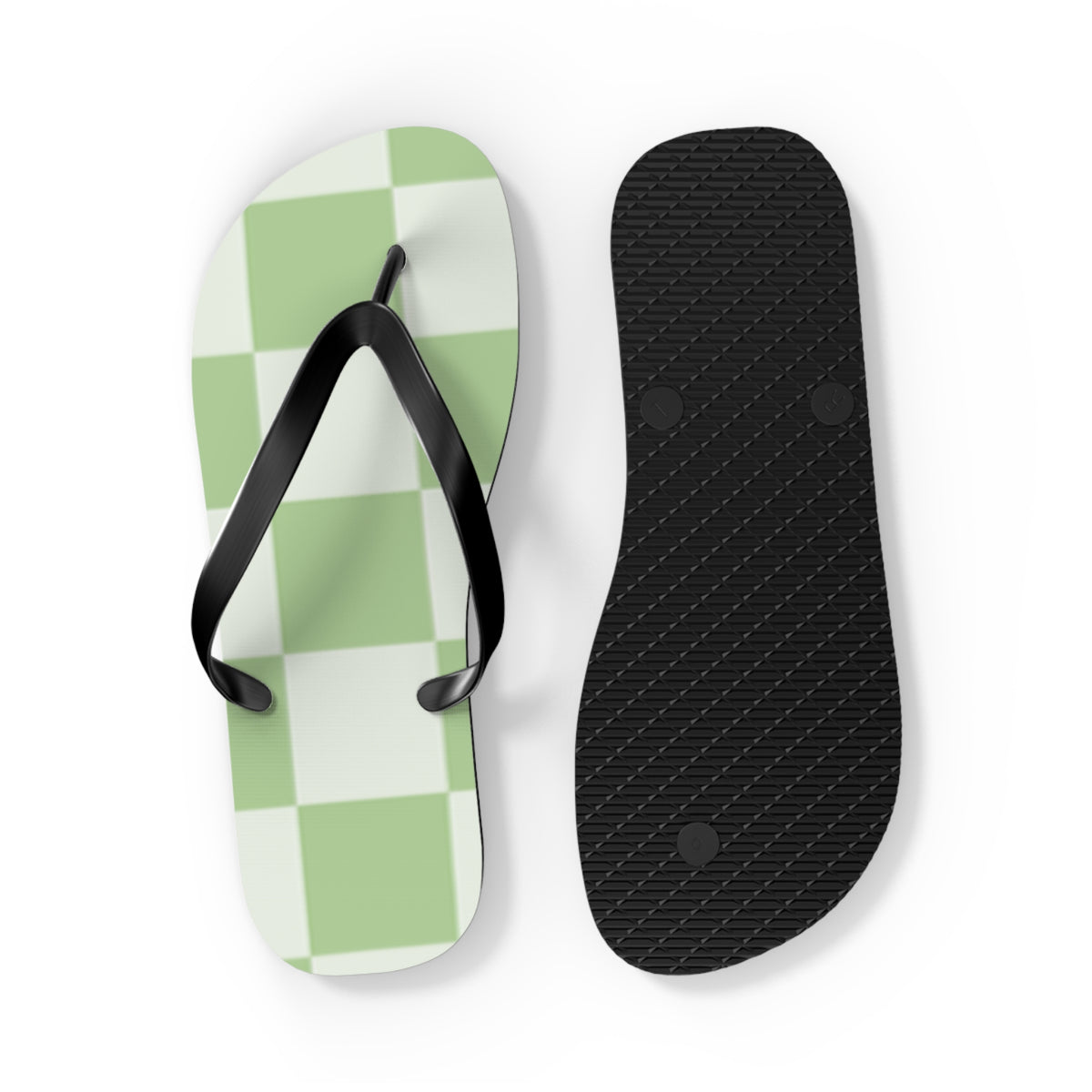 Green Checkered Sandals, Beach Shoes, Vacation Flip Flops, Pool Slides