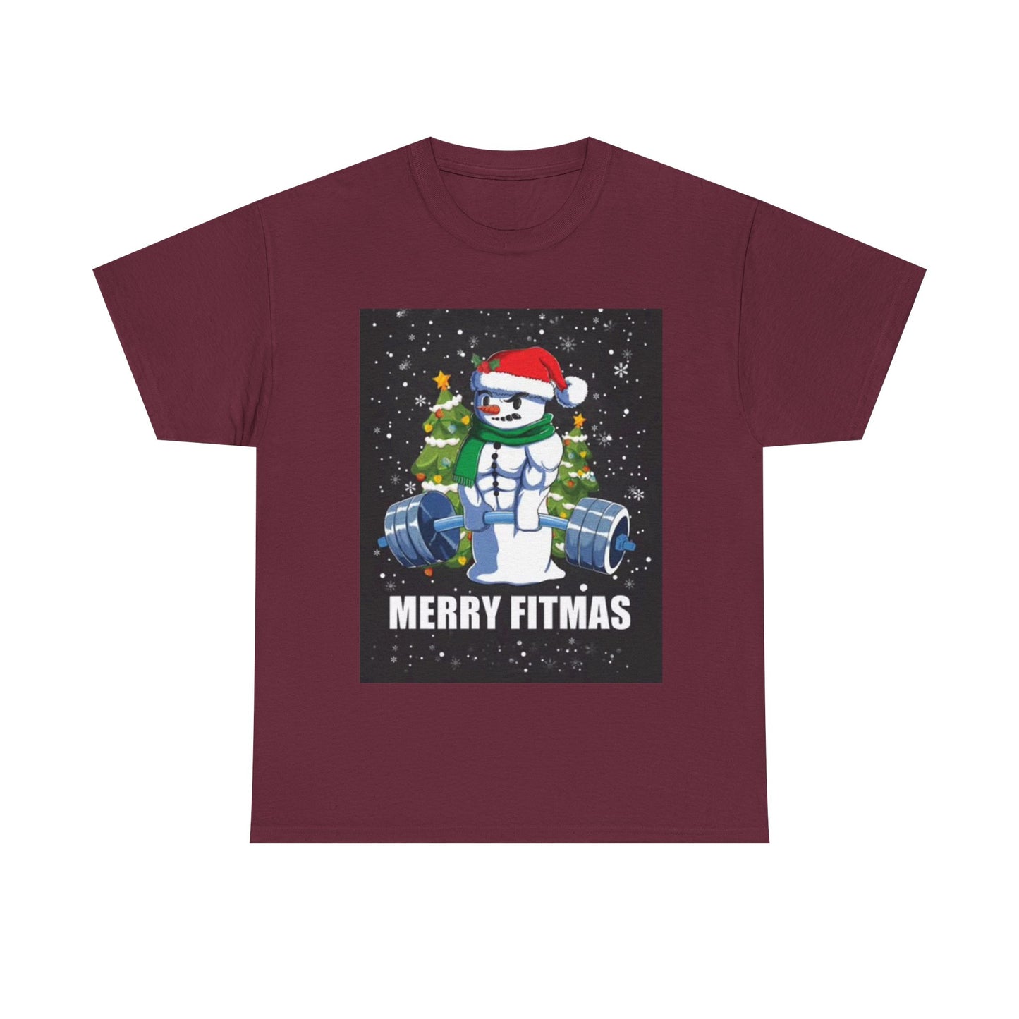 Merry Fitmas Shirt Funny Gym Snowman Christmas Gym Unisex Heavy Cotton Tee