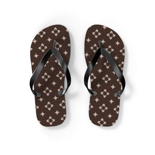 Brown And White Monogram Flip Flops, Sandals Slides, Summer Footwear, Brand New