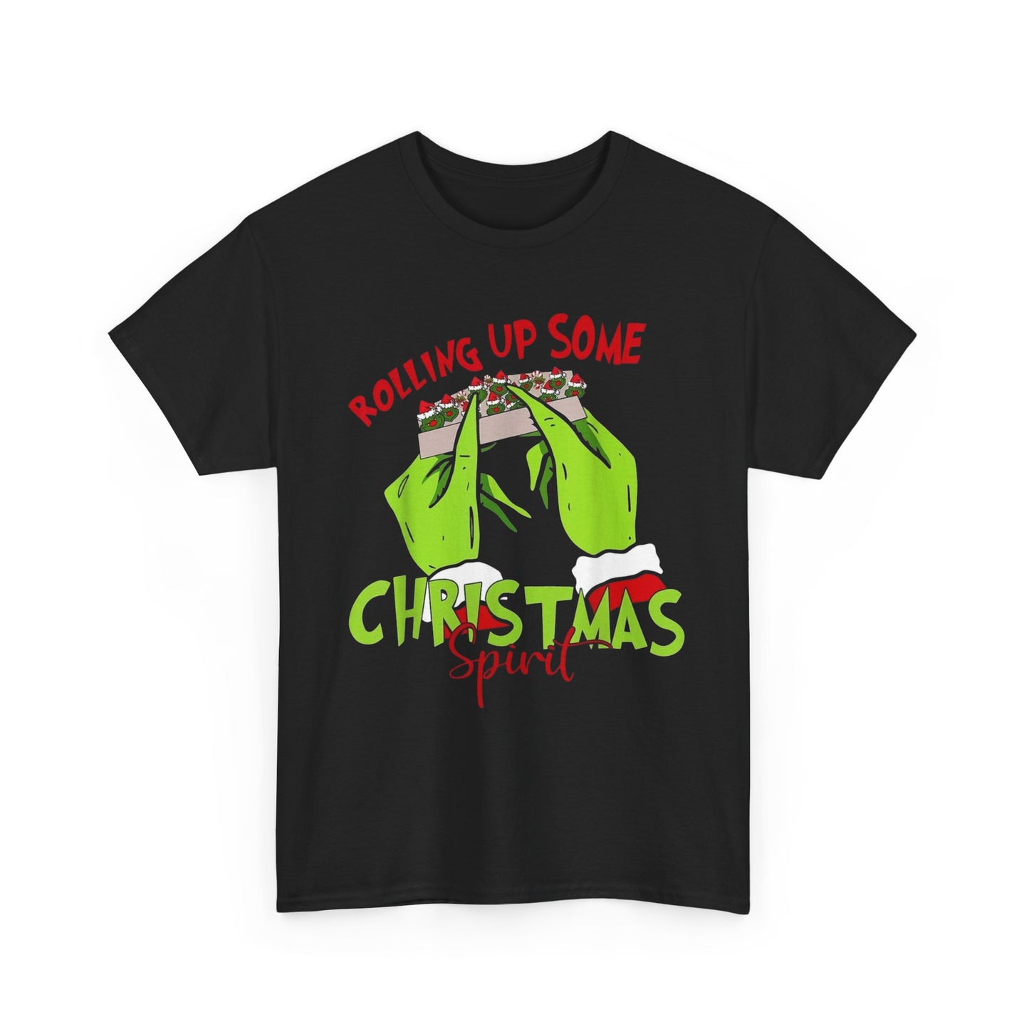 Rolling Up Some Christmas Spirit Funny Graphic T Shirt Unisex Heavy Cotton Tee