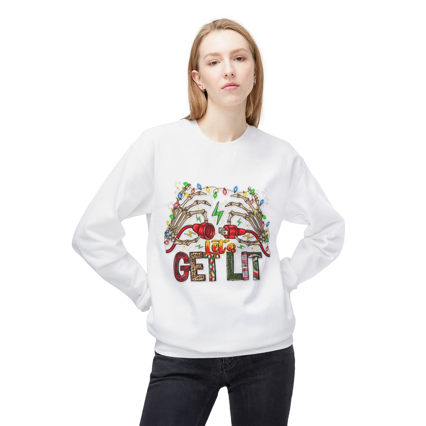 Christmas Get Lit Funny Sweater NEW Unisex Fleece Crewneck Sweatshirt