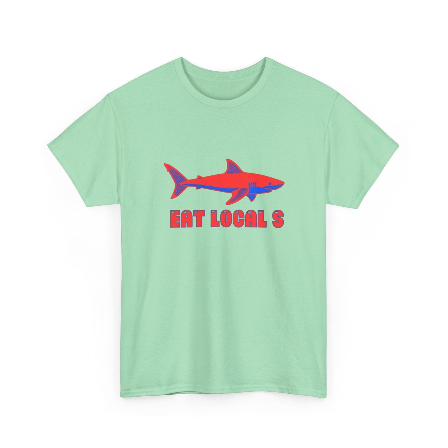 Eat Locals Funny Shark Graphic T Shirt Heavy Cotton Tee