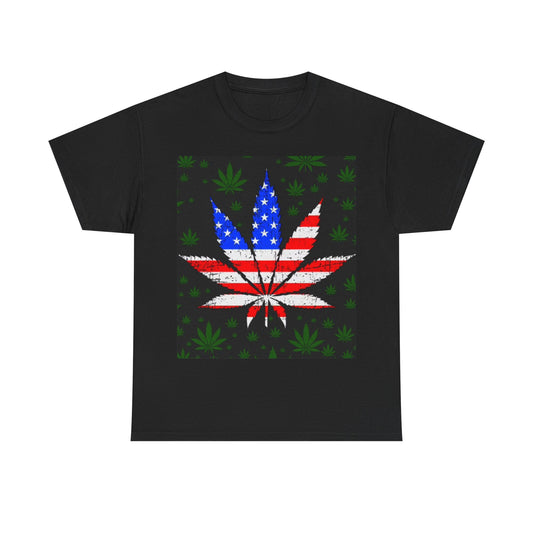 American Flag Tshirt Weed Leaf 420 Willie Cheech and Chong Unisex Heavy Cotton