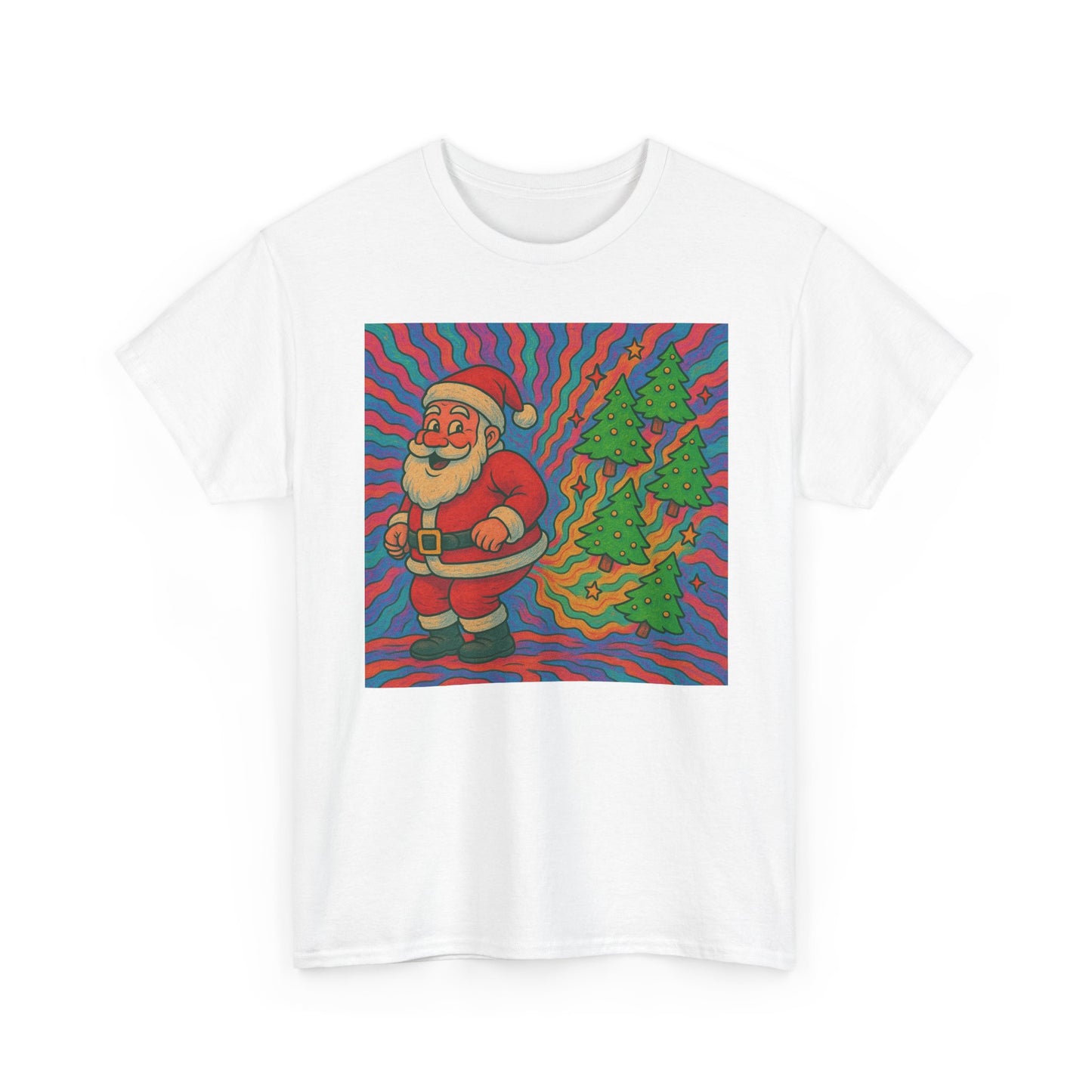 Santa Christmas Tree Cakes Funny Graphic T Shirt Trippy Unisex Heavy Cotton Tee