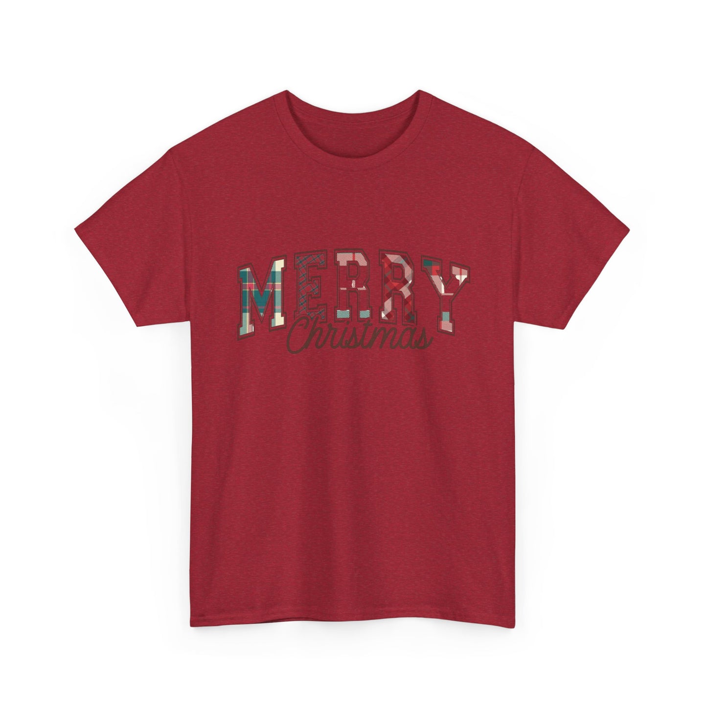 Merry Christmas Plaid Graphic T Shirt NEW Unisex Heavy Cotton Tee