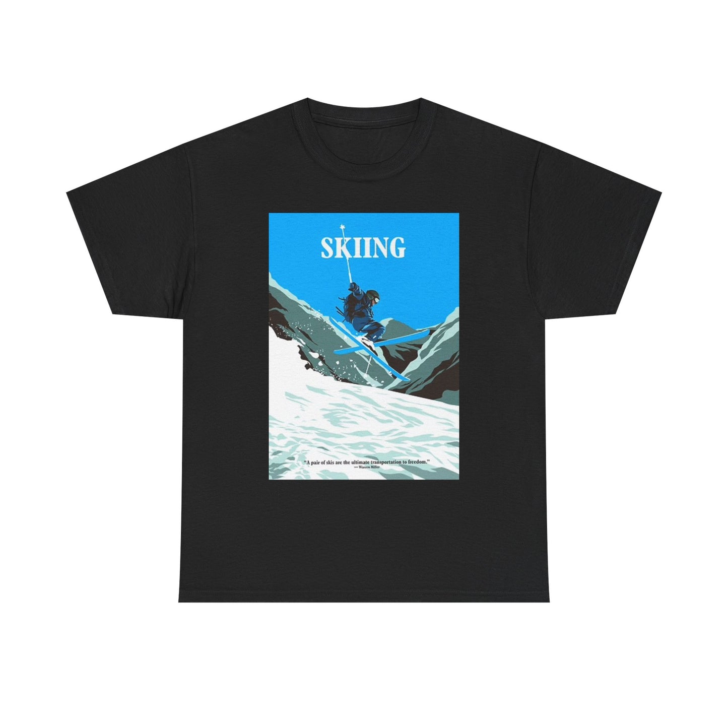 Skiing Graphic T Shirt Snow Mountains Unisex Heavy Cotton Tee