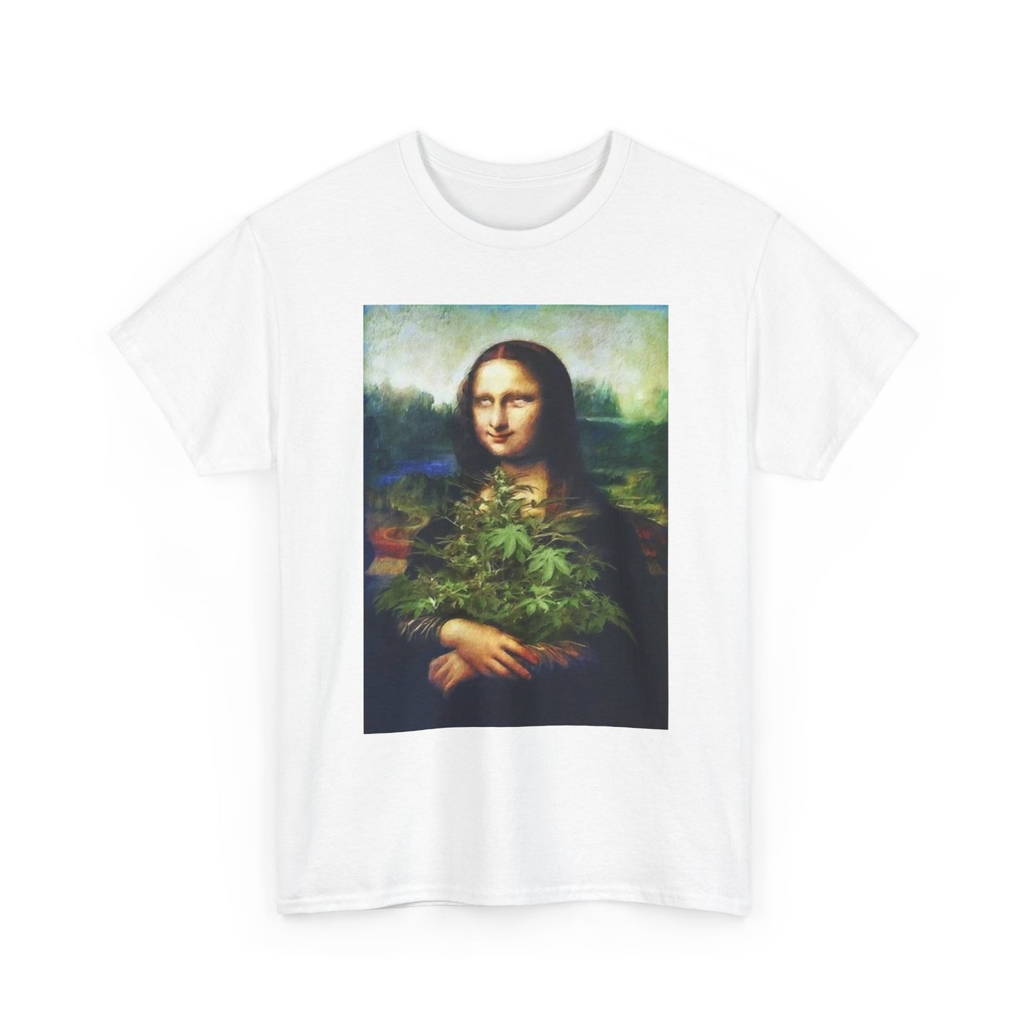 Mona Lisa Weed Plant T Shirt Funny 420 Unisex Heavy Cotton Tee