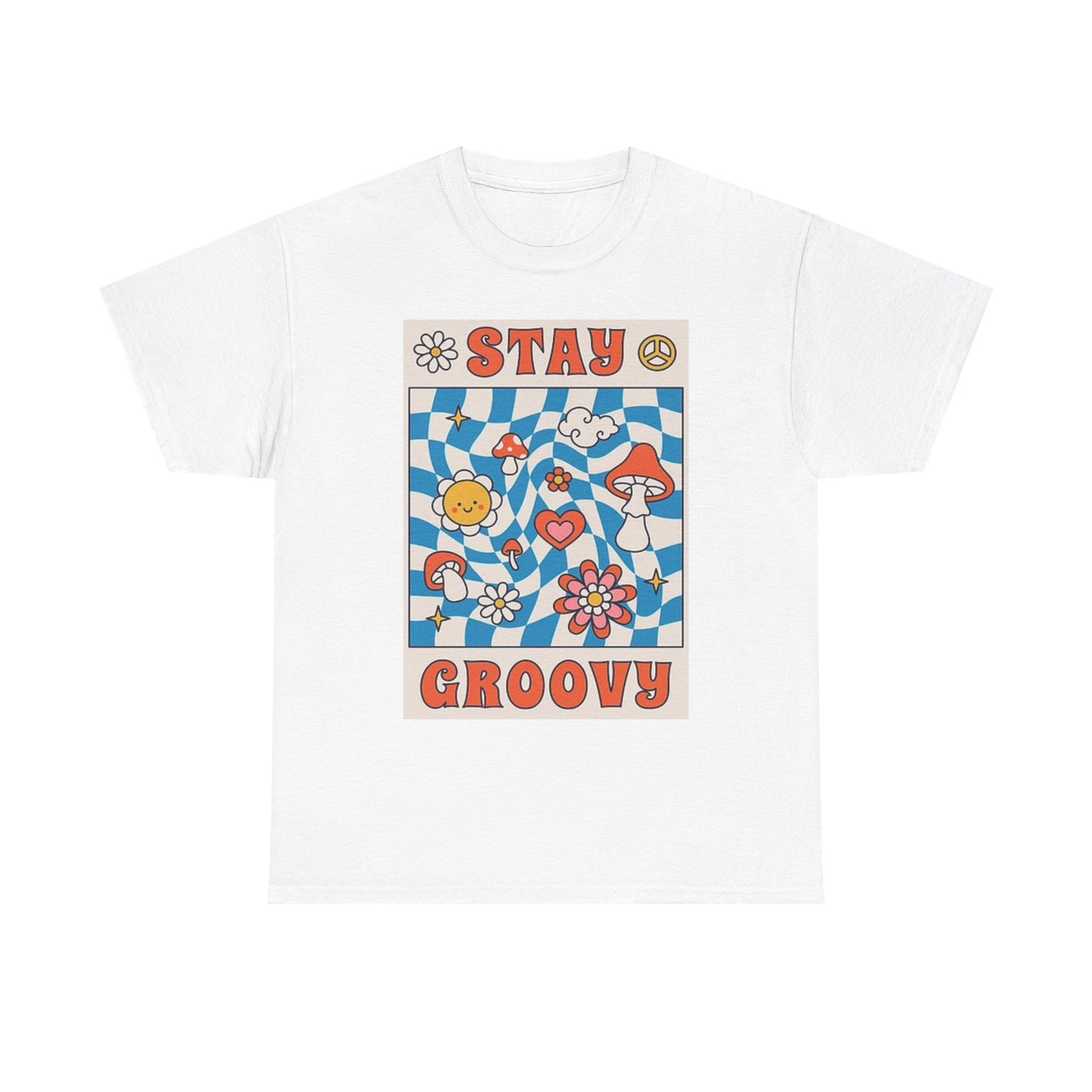 Stay Groovy Graphic T Shirt Vintage Flower Power Unisex Heavy Cotton Tee