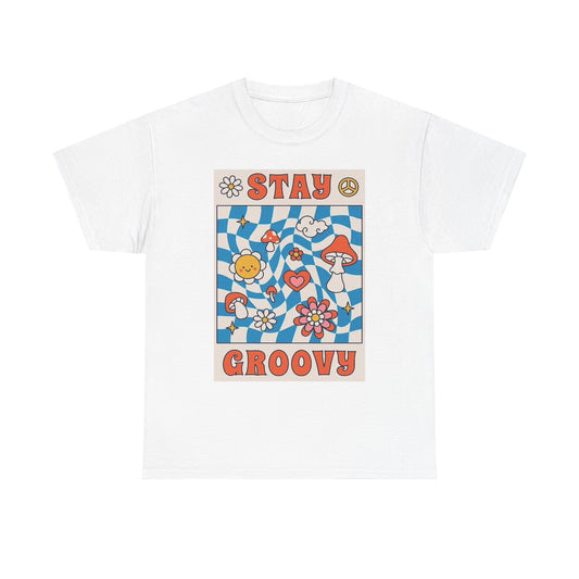 Stay Groovy Graphic T Shirt Vintage Flower Power Unisex Heavy Cotton Tee