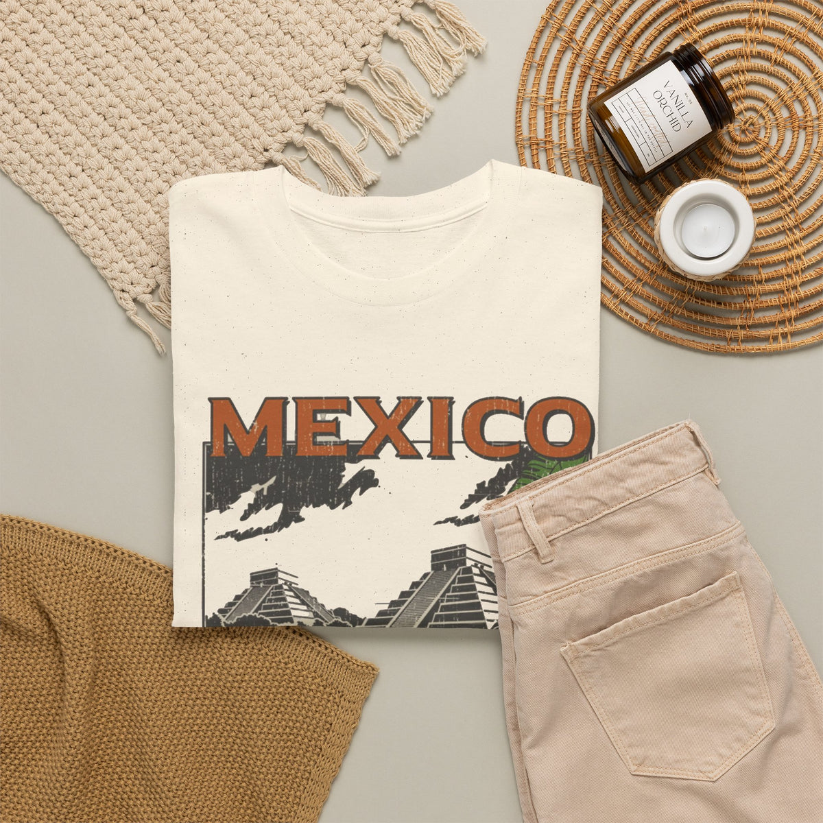 Mexico Pyramids and Tropical Flowers T-Shirt Men's Graphic Tee