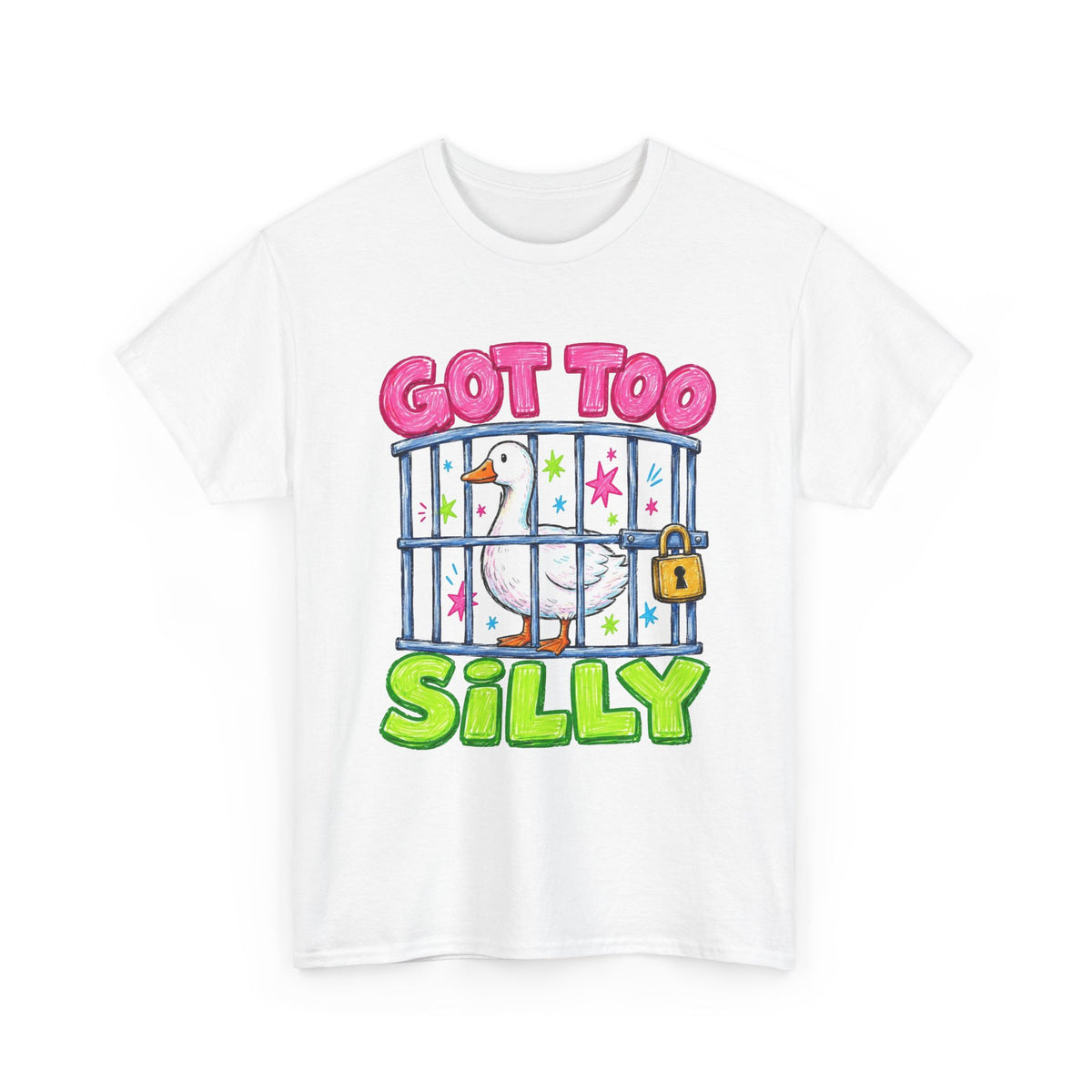 Got Too Silly Duck in Jail Funny Men's Graphic Tee T-Shirt