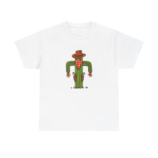 Funny Cactus Cowboy Gun Fighter Graphic T Shirt Unisex Heavy Cotton Tee