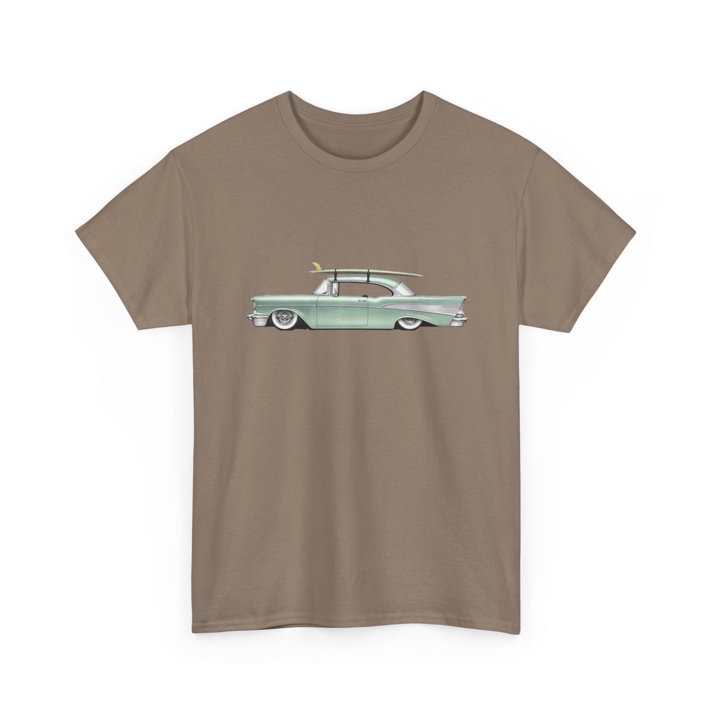 57 Chevy Cruiser Surfer Graphic T Shirt Unisex Heavy Cotton Tee NEW