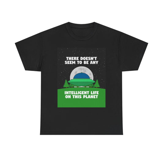 Funny Alien Space Ship Graphic T Shirt Unisex Heavy Cotton Tee