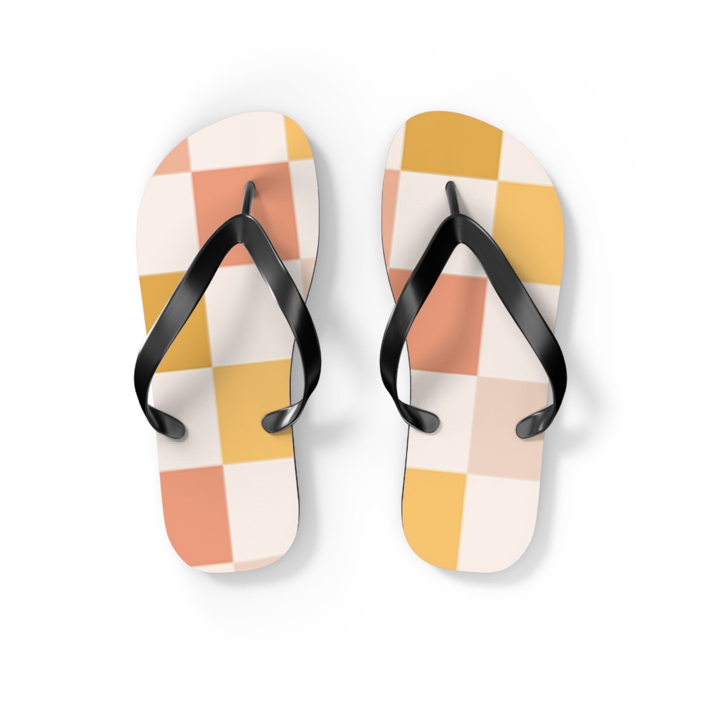 Peach Checkered Sandals, Beach Shoes, Vacation Flip Flops, Pool Slides